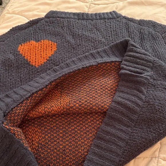 Toad&Co Dark Blue Sweater with Orange Heart Patterns - Picture 6 of 6